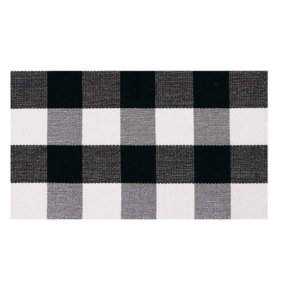 Carpet Doormat Cotton Plaid Floor Door Kitchen Bathroom Outdoor Porch Laundry Woven Carpet Black and white grid_60*130cm