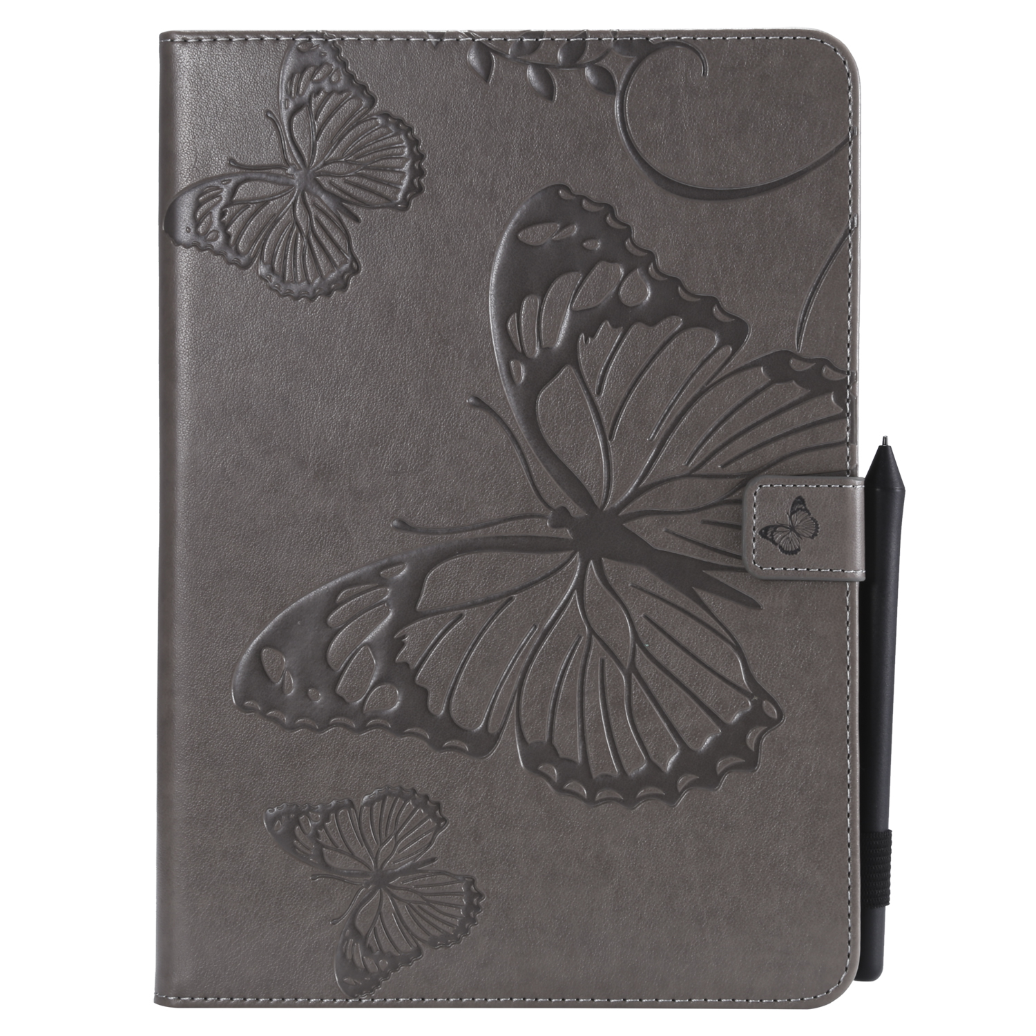 For iPad 5/6/air1/air2 9.7 Fashion Butterfly Embossed PU Leather Magnetic Closure Stand Case Auto Wake/Sleep Cover with Pen Slot gray