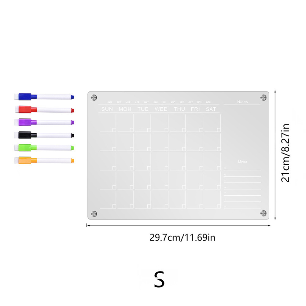 Magnetic Clear Acrylic Calendar For Fridge Includes 6 Colorful Highlight Markers Planning Boards Fridge Magnet Sticker as shown in the picture