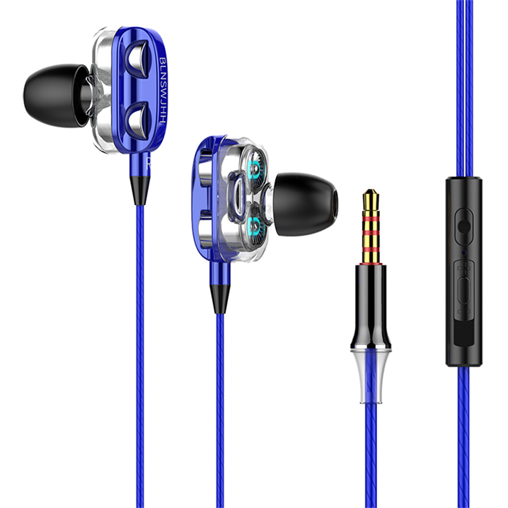 Dual Drivers Wired Headset Quad-core Dynamic Hi-fi Headphones with Mic Speaker