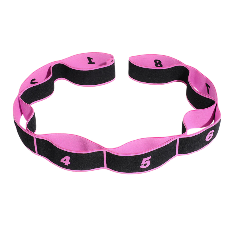 High Elastic Yoga Fitness Resistance Band 8-Loop Training Strap Tension Resistance Exercise Stretching Band for Sports Dancing Pink black