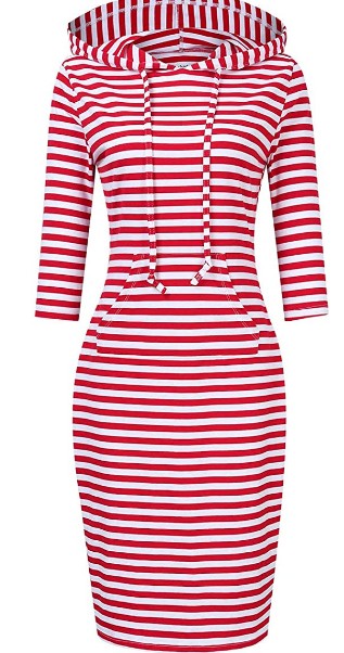 US CLEARLOVE Women's Casual Long Sweatshirts 3/4 Sleeve Hooded Bodycon Dress with Kangaroo Pocket