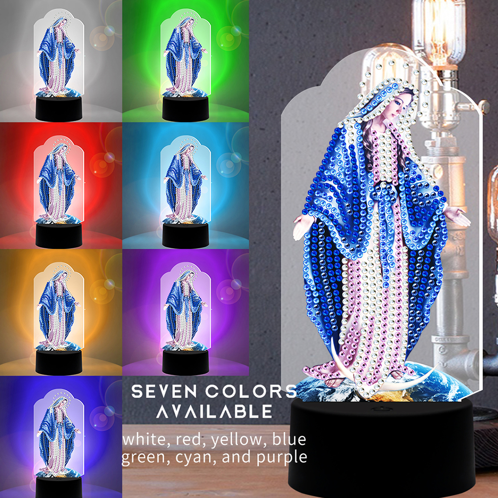 Wholesale LED Diamond Painting Night Light DIY Virgin Mary Diamond