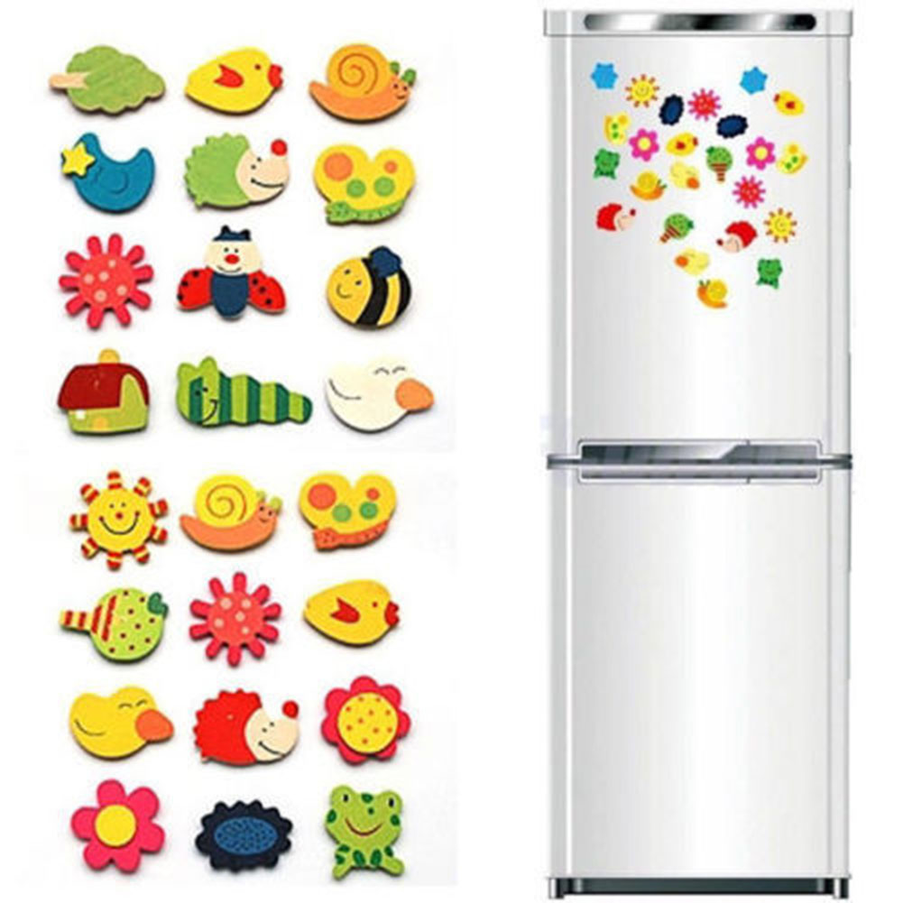 US 12Pcs/Set Cute Fridge Magnet Wooden Cartoon Shape Educational Toys for Baby Kids random