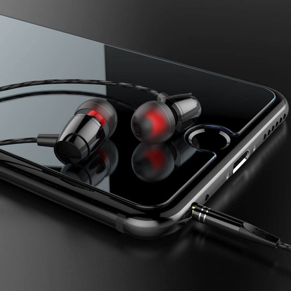 1.2M Line Sports In-Ear Metal Earphone Stereo Wired Earbuds 3.5mm AUX with Microphone Black