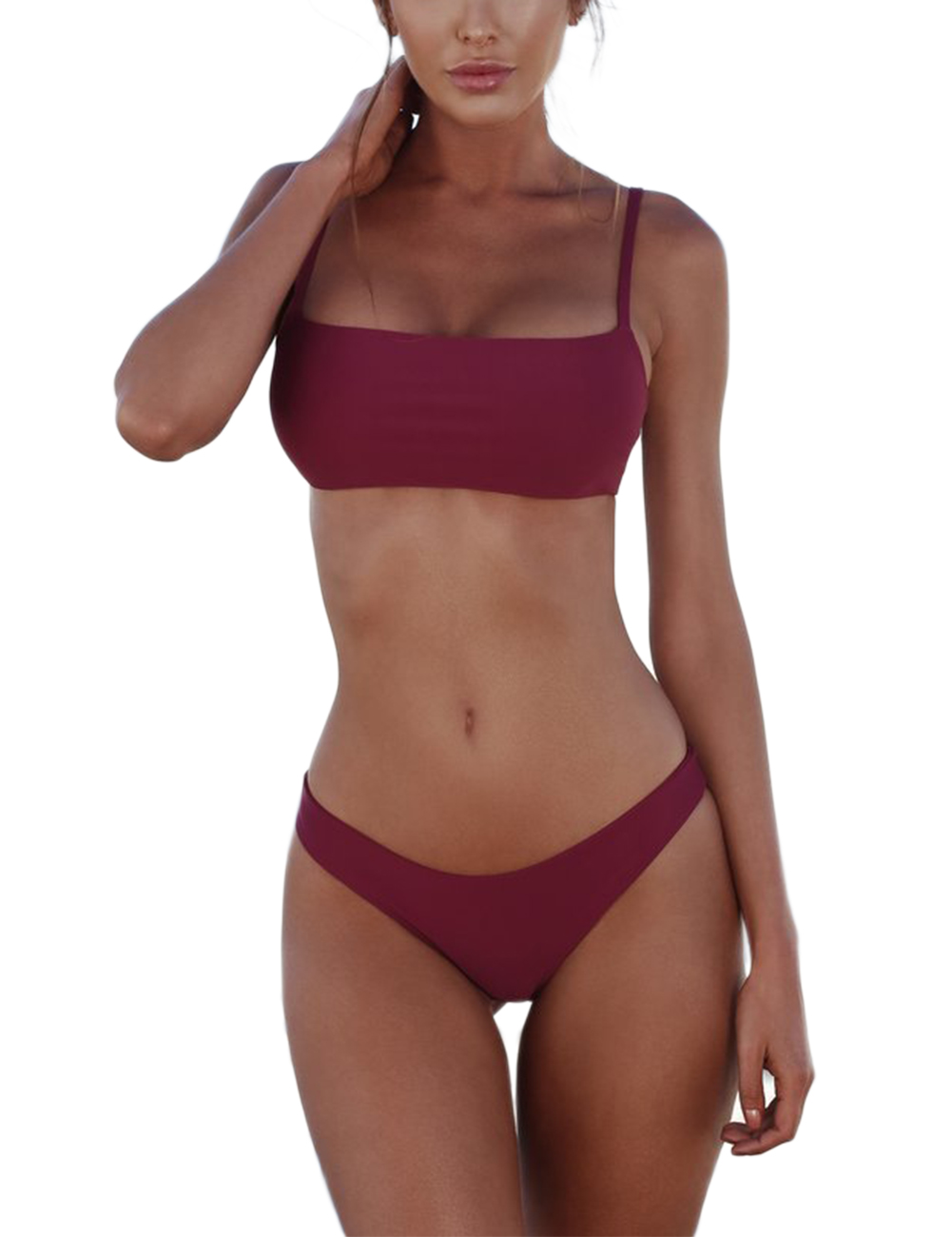 Lady Sexy Bikini Tube Top+Triangle Shorts Backless Shoulder Straps Swimsuit Swimwear Beach Wear