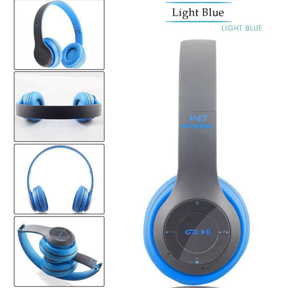 P47 Foldable Wireless  Headphones, Tablet Bluetooth-compatible Headset With Mic, Compatible For Mobile Xiaomi Iphone Sumsamg blue