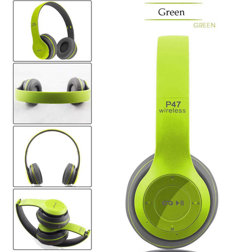 P47 Foldable Wireless  Headphones, Tablet Bluetooth-compatible Headset With Mic, Compatible For Mobile Xiaomi Iphone Sumsamg green