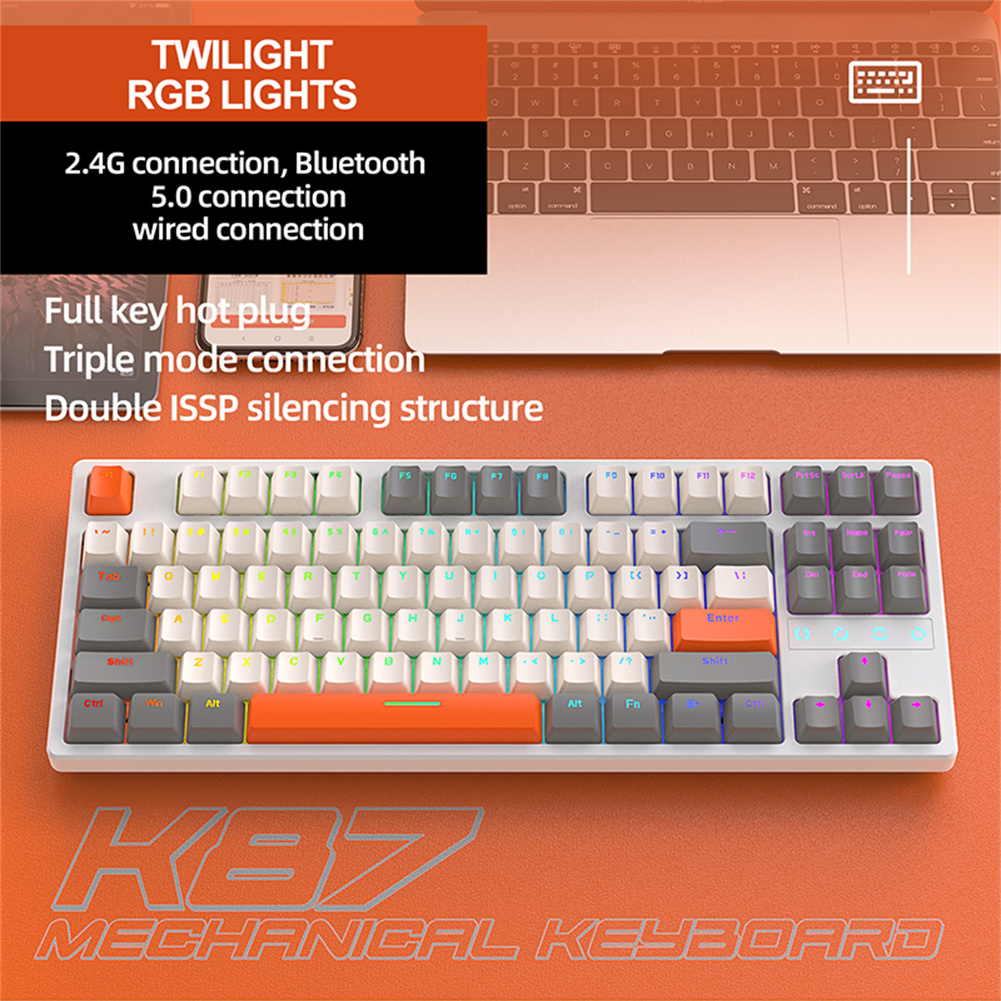 K87 Gaming Keyboard 3-mode Connection Hot Swappable RGB Backlit Keyboard