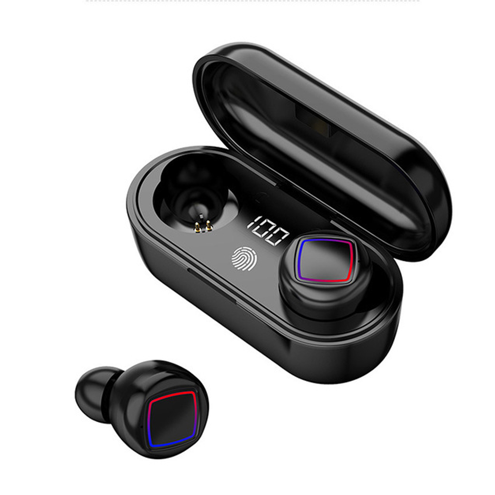 TWS Wireless Earphone In-ear Bluetooth5.0 Headphone with Digital Display LED Light Charging Box black