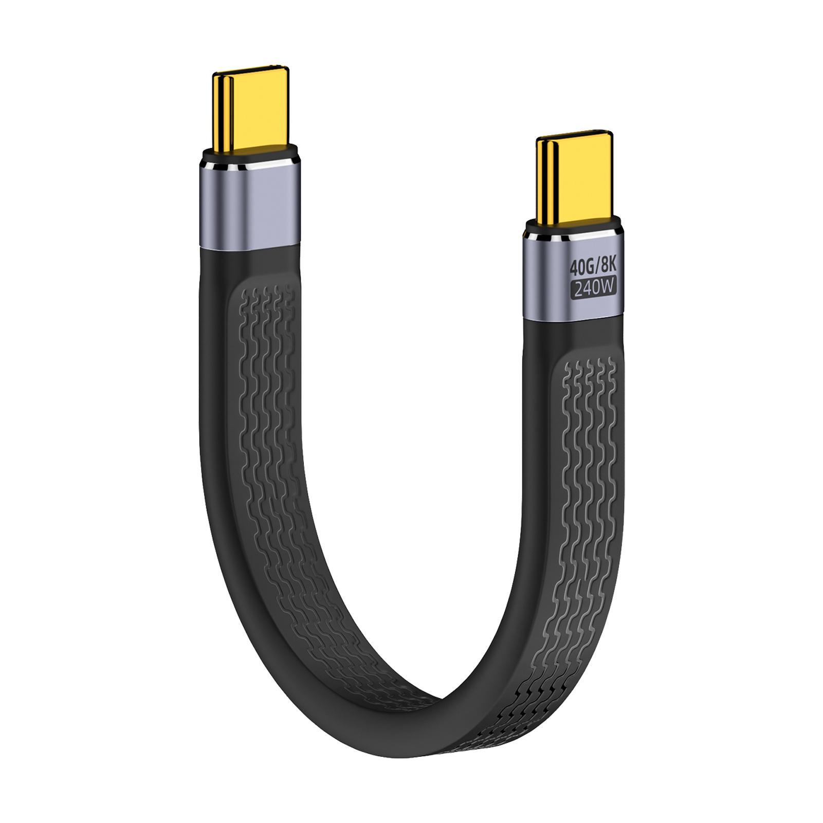 Short USB C To USB C Cable USB 4.0 40Gbps Data Cable Flat FPC Design Supporting 8K Display 240W Fast Charge Cable