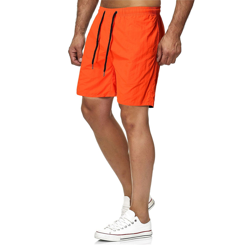 Men Sports Shorts Quick-drying Solid-color Fitness Pants Beach Casual Cropped Pants orange XXL