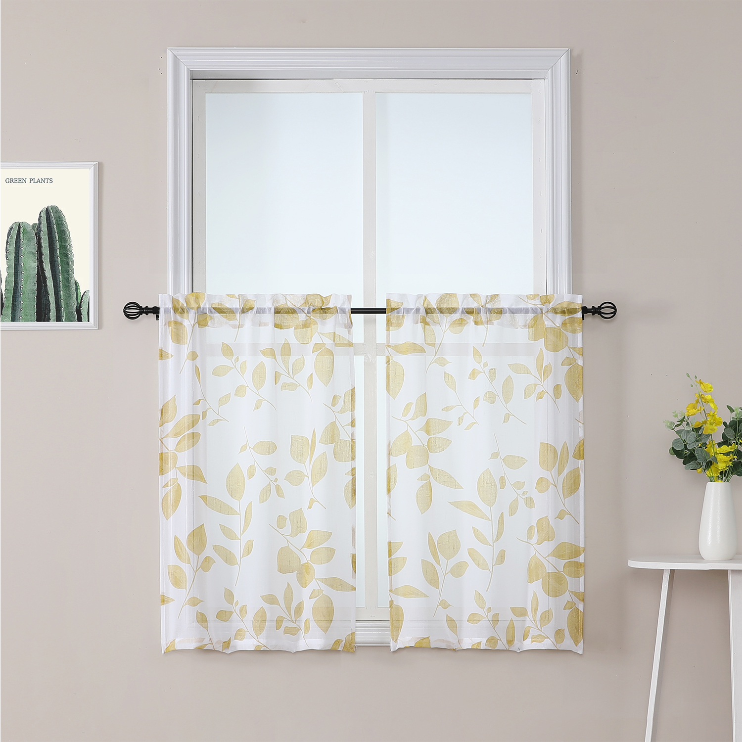 US Home Curtain Large Leaf Paint Printed Small Short Window Curtain