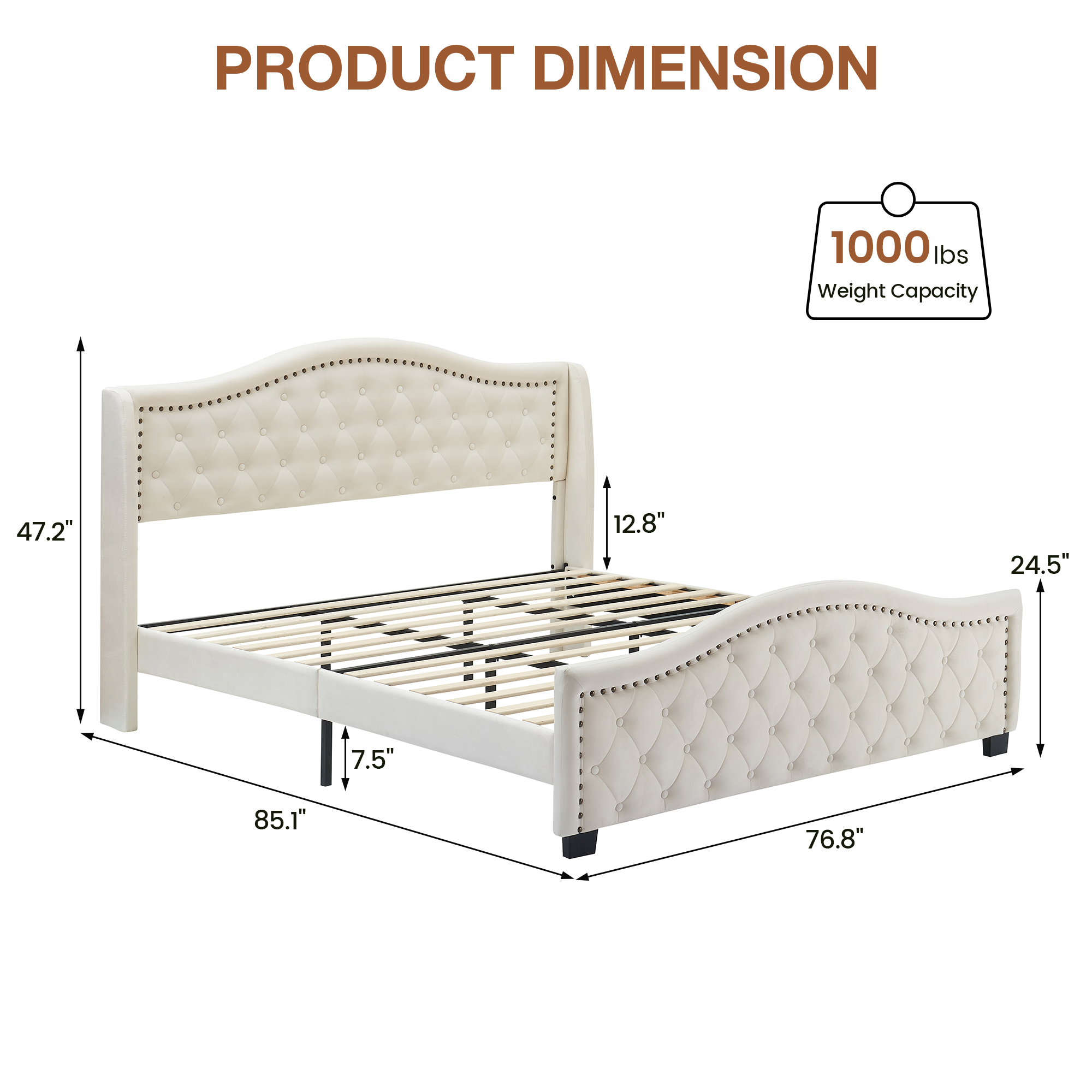 US GARVEE King Size Upholstered Platform Bed Frame with Tall Headboard 47.2
