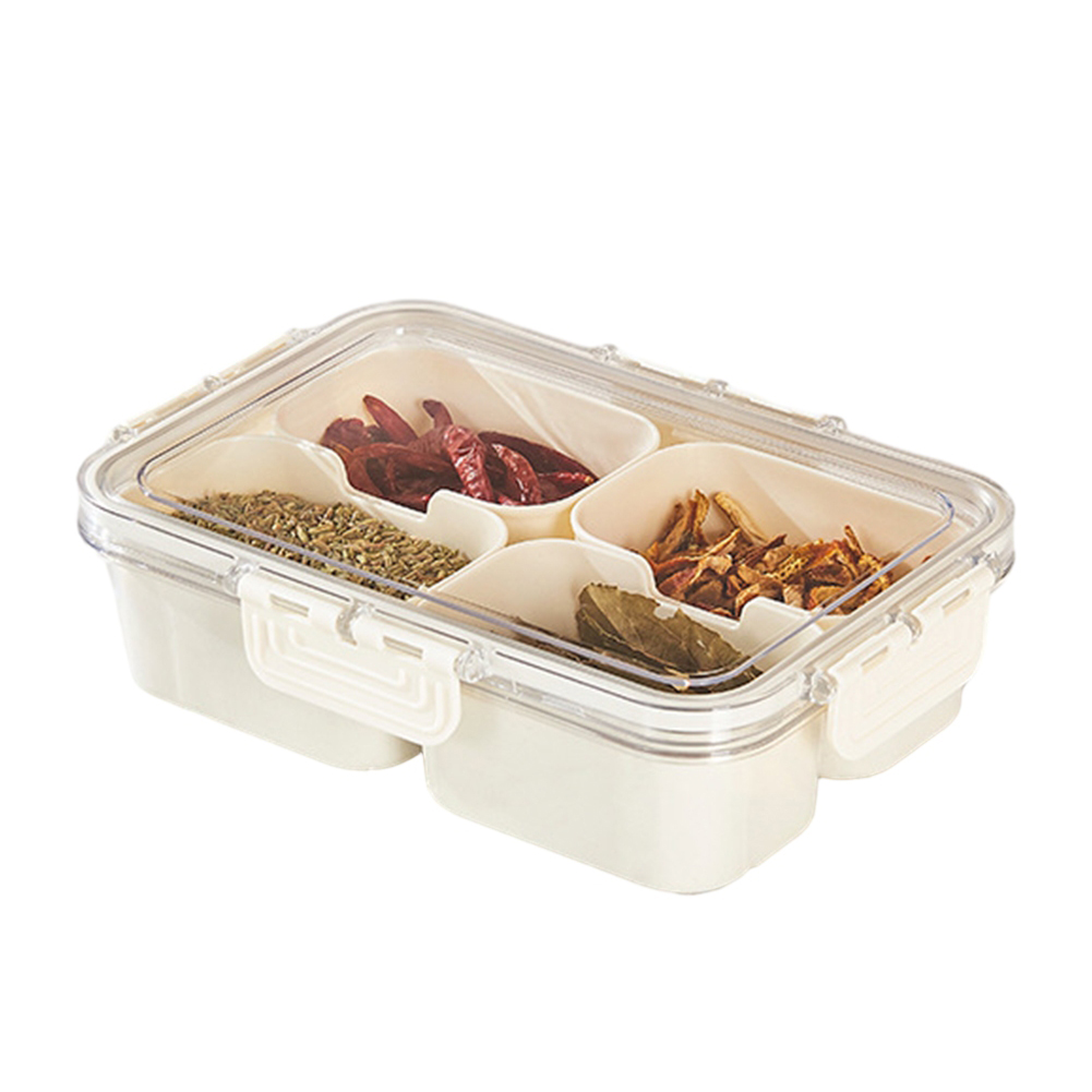 Snackle Box Container, Divided Serving Tray With Lid, Handle Portable Snack Platters, Clear Organizer For Candy, Fruits, Nuts, Snacks, Wedding, Party White spice box (4 compartments)