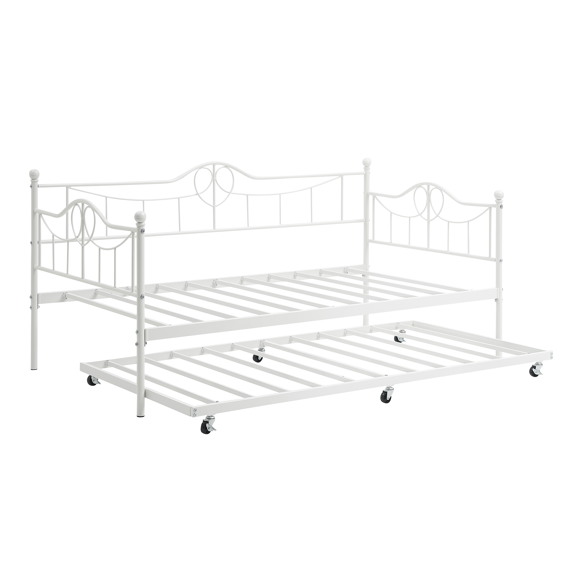 US GARVEE Twin Daybed with Trundle Bed,Metal Twin Day Bed Twin Size With Steel Slat Support, Sofa Bed for Living Room and Guest Room - White