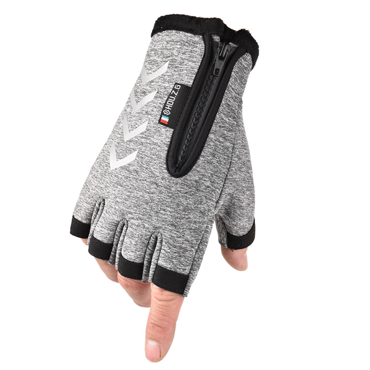 Ski Gloves Anti Slip Winter half-finger full -finger Windproof Gloves Cycling Fluff Warm Gloves For Touchscreen Half finger gray_L