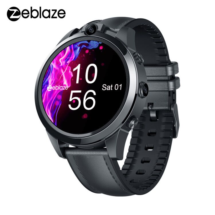 Zeblaze THOR 5 PRO Ceramic Bezel 3GB+32GB Dual Camera 800mAh Battery GPS/Face Unlock Leather Straps Smart Watch black