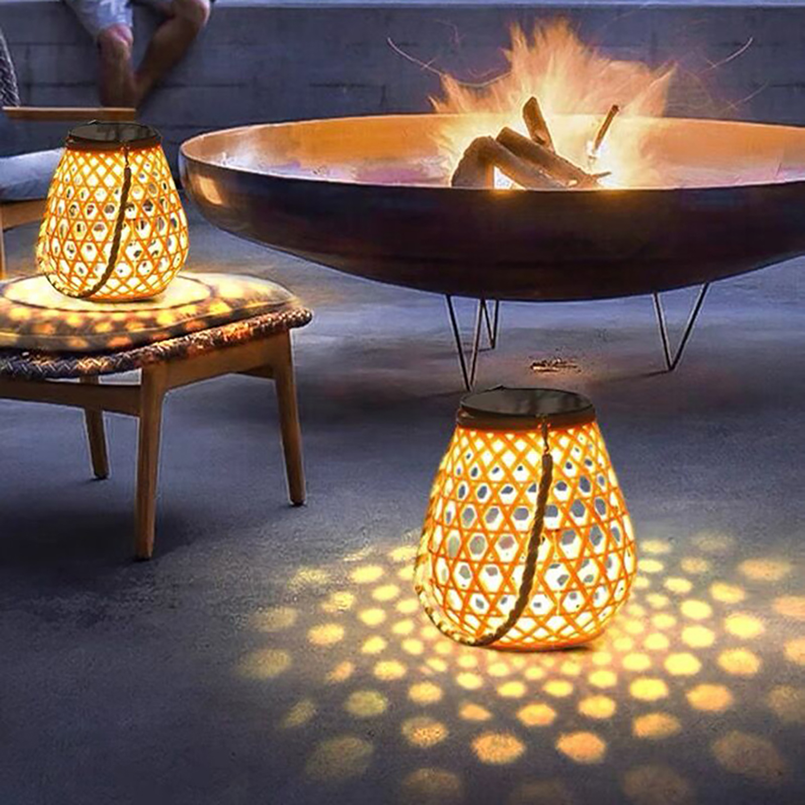 Outdoor Solar Lantern Lights Waterproof, 3000K High Brightness Hanging Imitation Bamboo Weaving Hollowed Table Lamp, Decoration For Garden Patio Boho Wedding warm white light