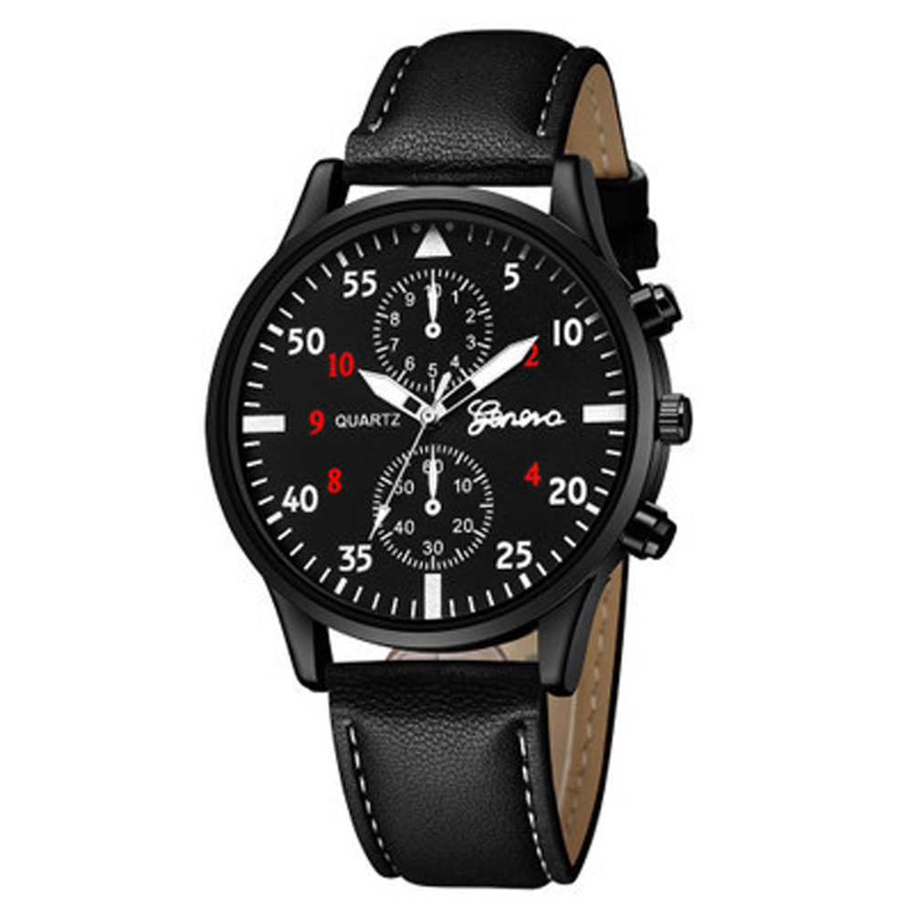 Men's Wrist Watch Simple Style Business Fake Leather Belt Quartz Watch black