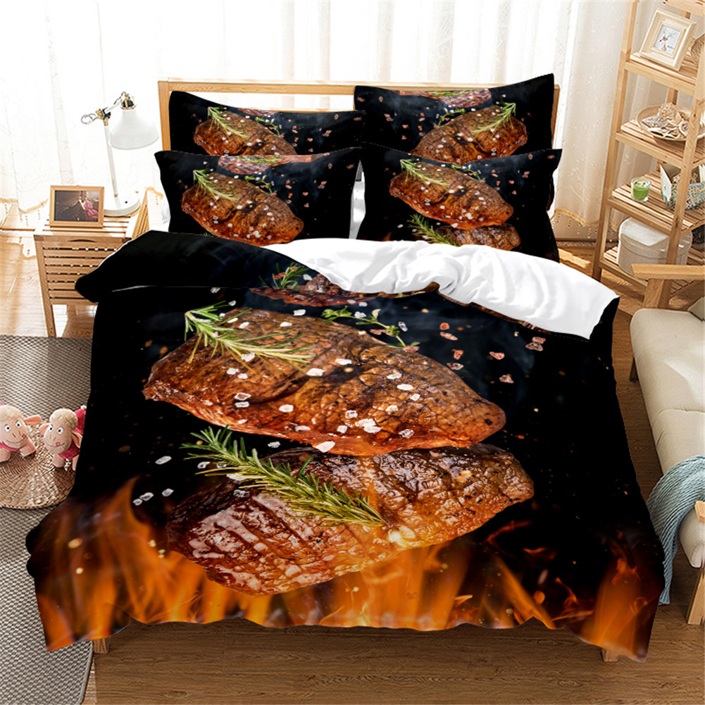 2Pcs/3Pcs Full/Queen/King Quilt Cover +Pillowcase 3D Digital Printing BBQ Fruit Series Beeding Set FUll