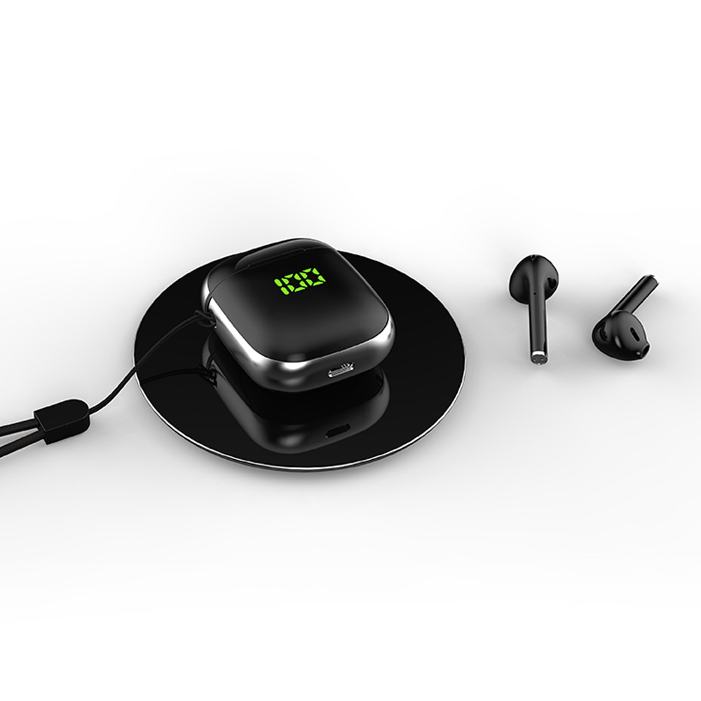 Tws-wk60 Bluetooth 5.0 Sports Headset with Wireless Charging Lcd Display Built in Battery Black silver with wireless charging function