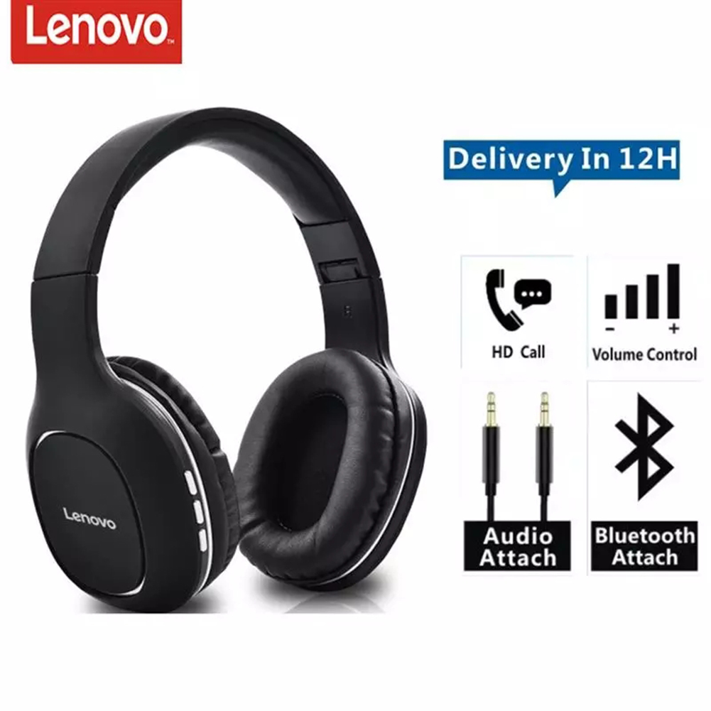 Original LENOVO Hd300 Bluetooth Headset Wireless Foldable Long Standby Sports Running Stereo Gaming Headset black