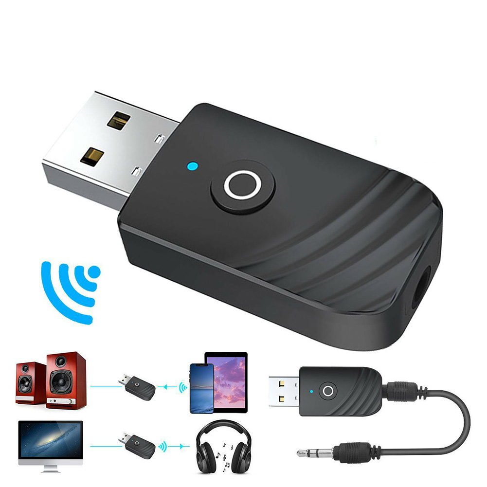 Wireless Usb Bluetooth-compatible 5.0 Audio Receiver Transmitter 2-in-1 Car Bluetooth-compatible Adapter For Tv Pc Car black