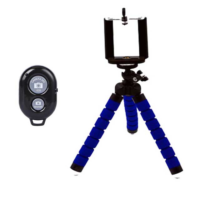 Mini Flexible Sponge Octopus Tripod with Phone Clip Holder for Xiaomi Huawei Camera Accessories blue