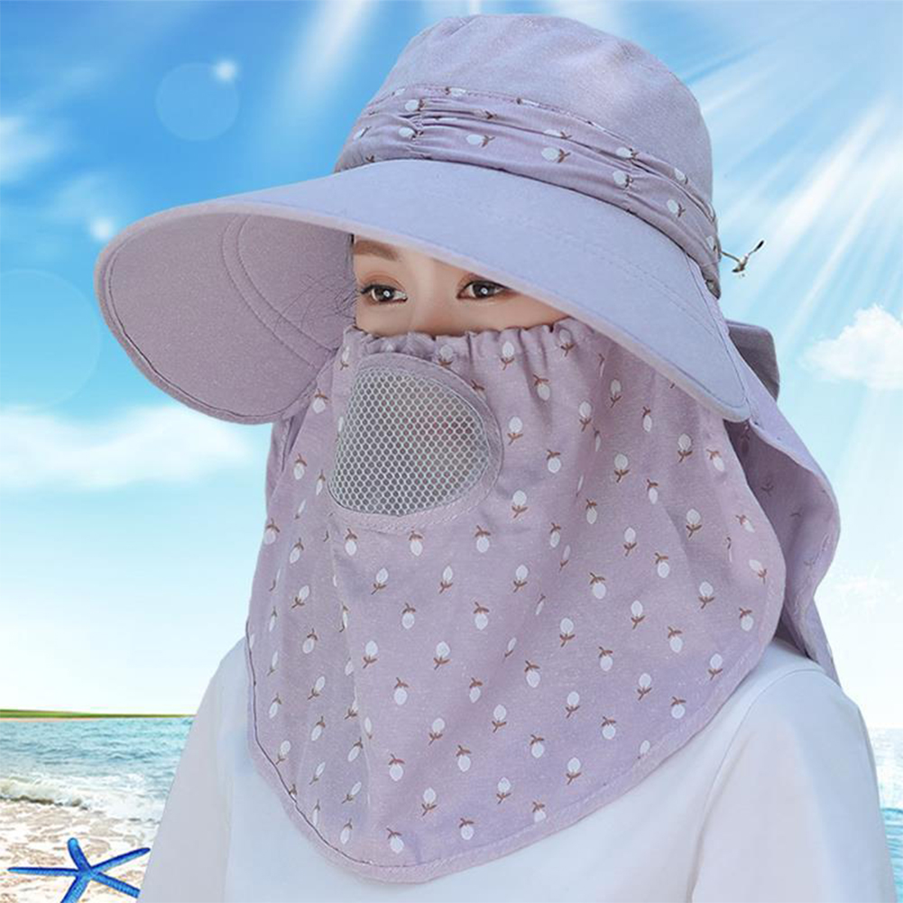 Wholesale Women Summer Large Brim Sun Hat Uv Protection Folding Mask Breathable Hat Light Purple From China