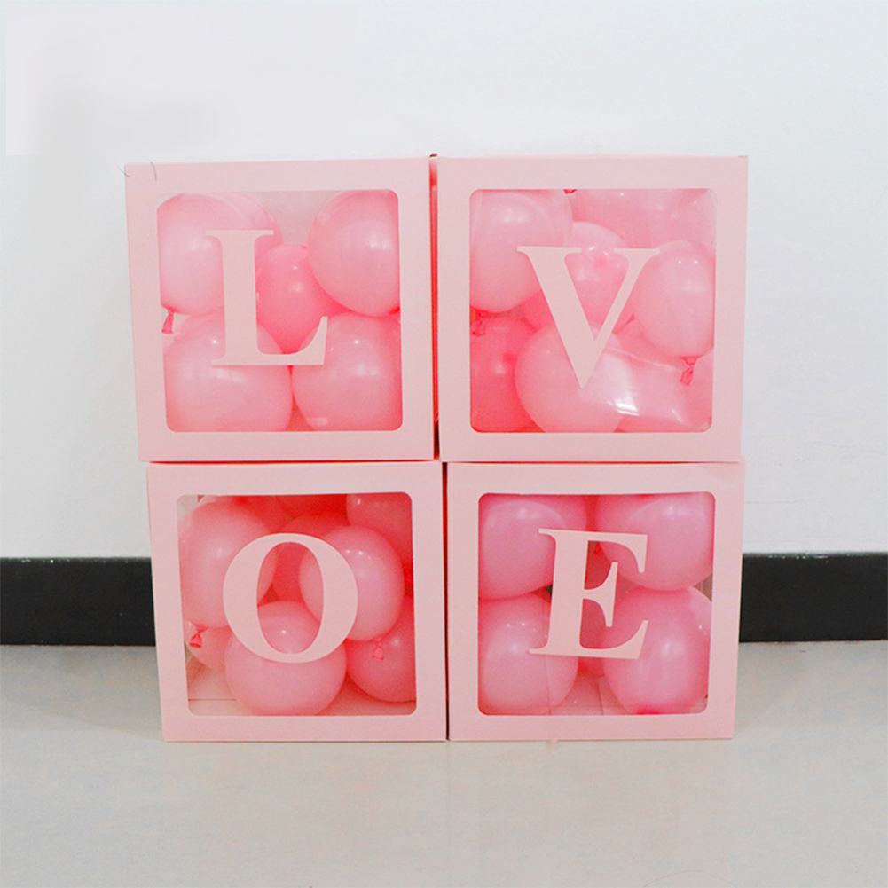 4pcs/set DIY Transparent Box Blocks for Wedding Birthday Party Ballons Decoration LOVE balloon box (pink)