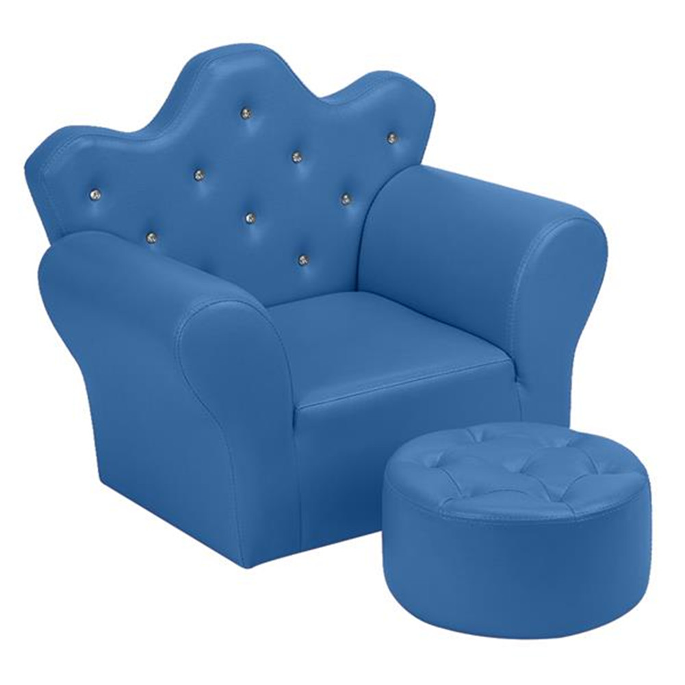 US N101 58 * 38 * 48cm Children Sofa Environmental Protection Pvc Solid Wood Composite Board Rectangular Sofa With Foot Pedal blue