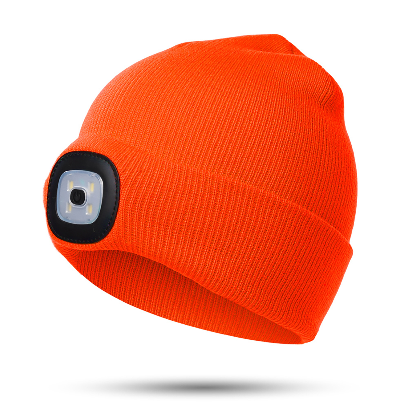 LED Beanie With Light, Kids Rechargeable 4LED Headlamp Hat, Winter Warm Unisex Knitted Hat For Outdoor Dog Walking Camping Running Hiking, Gifts For Boys Girls bright orange