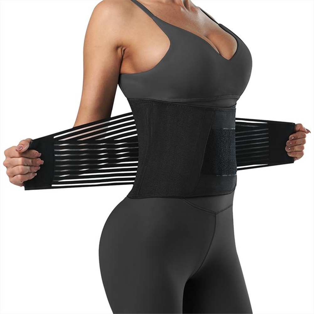 [US Direct] Women  Waist  Trainer  Belt Lengthening Widening Neoprene Sauna Sweat Training Band 7 Steel Bones Built-in Waist Shaping Belt M Size Black