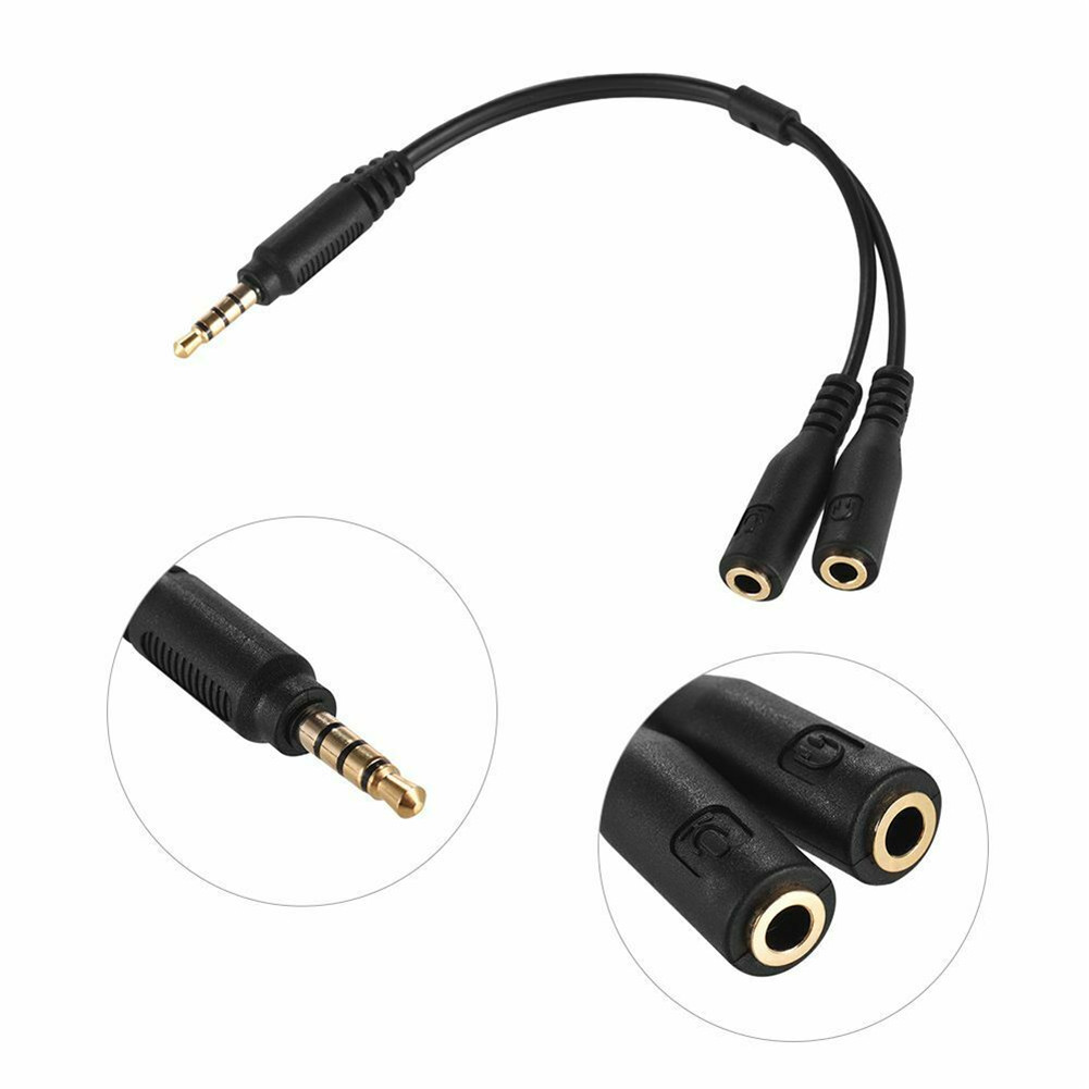 Headphone/Microphone Combo Jack Splitter Adapter Black 8 inch 3.5mm Cable Converter black