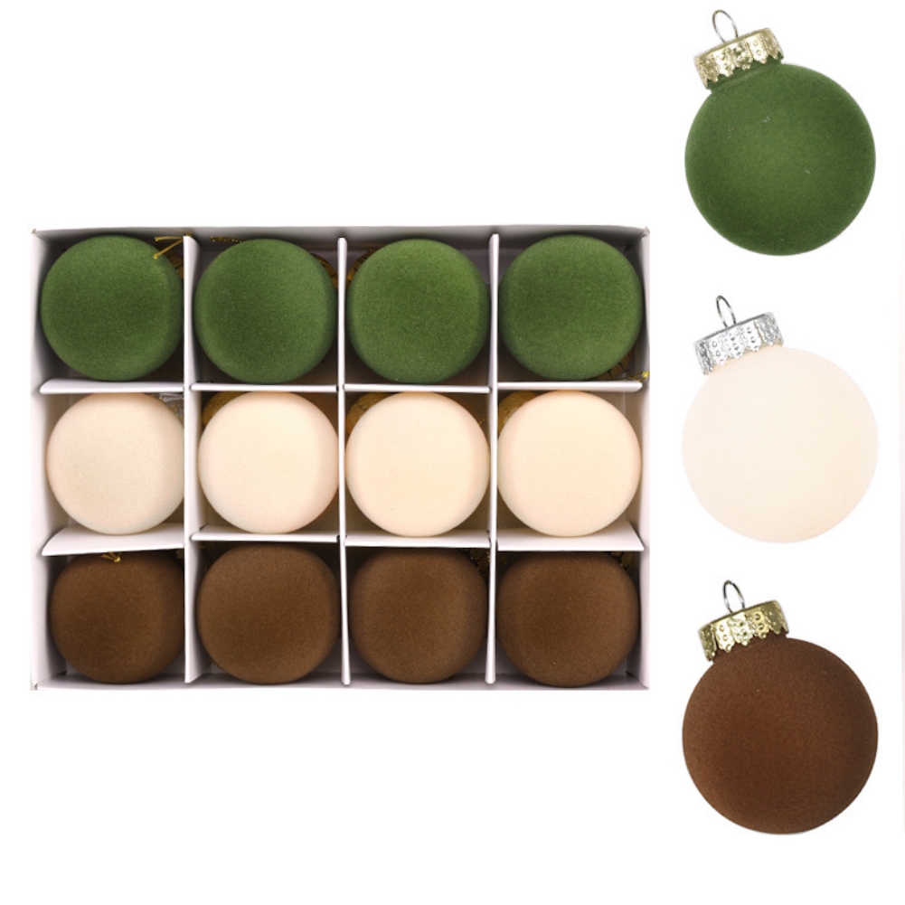12pcs 6cm Flocked Christmas Balls Shatterproof Christmas Ornaments Baubles Set For Christmas Tree Decorations