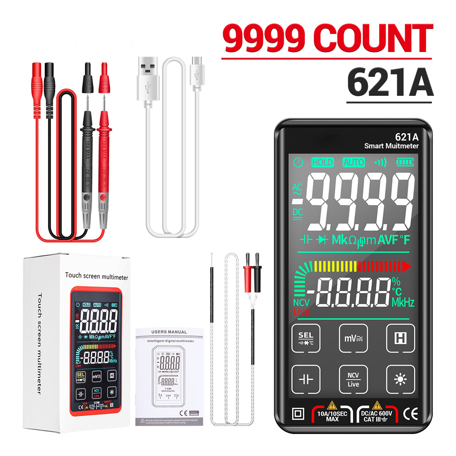 ANENG 621A Smart Multimeter 9999 Counts Rechargeable Digital Multimeter