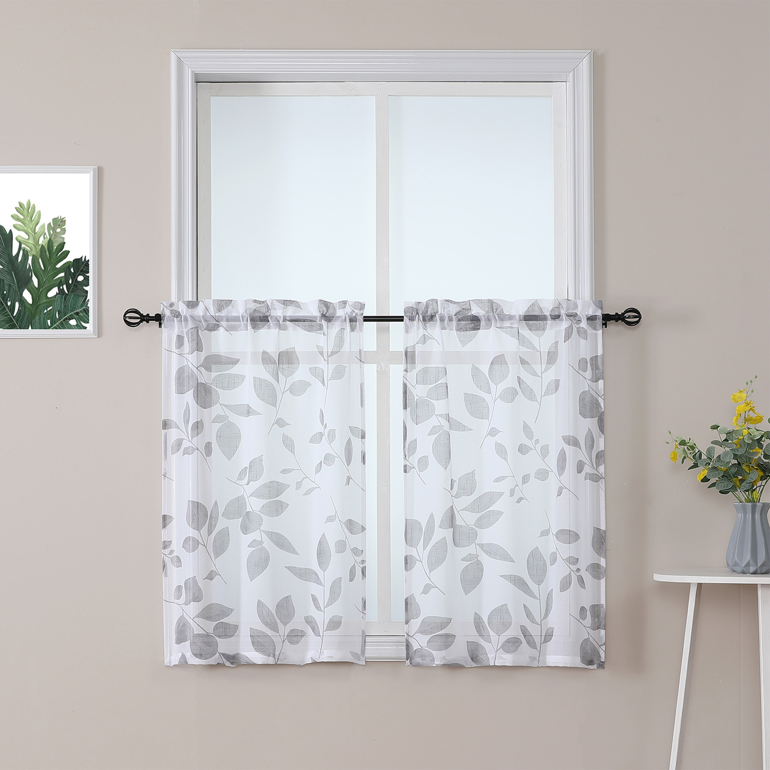 US Home Curtain Large Leaf Paint Printed Small Short Window Curtain