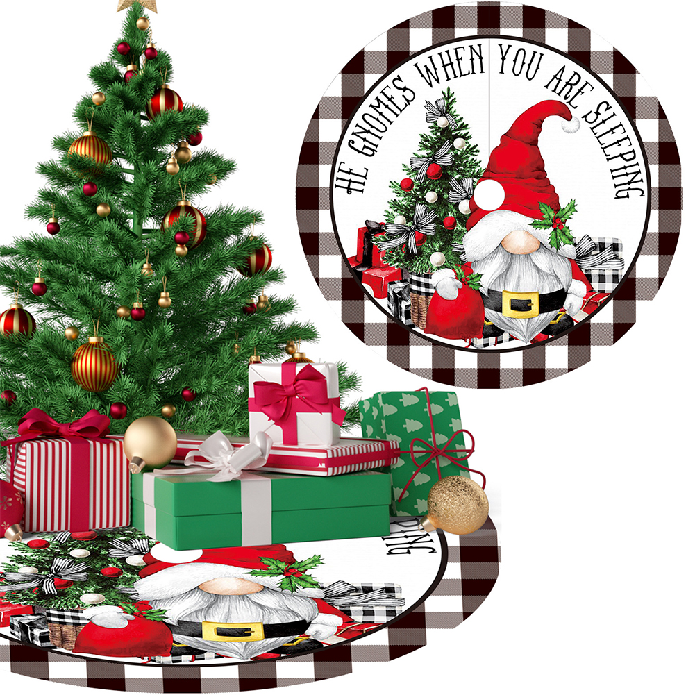120CM Cartoon Christmas Tree Skirt With Snowflake Deer Snowman Pattern For Indoor Outdoor Merry Christmas Holiday Party Decor