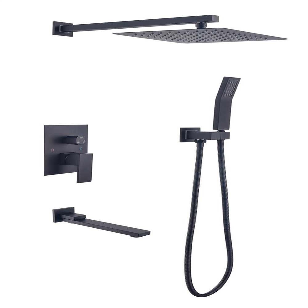 [US Direct] 16 Inch Shower Set Handheld Wall Mounted Smart Water-saving Stainless Steel Spray Shower Head Kit black