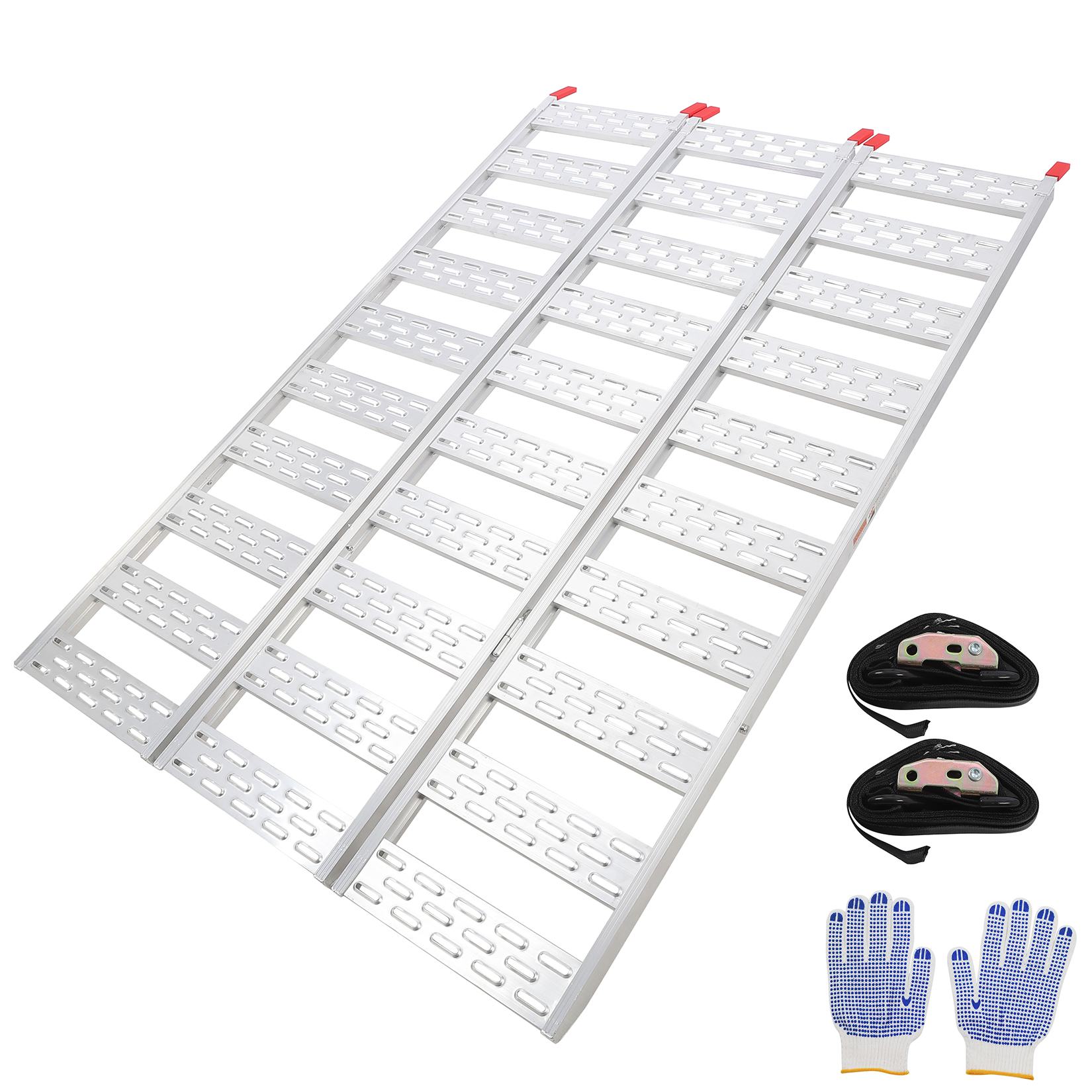 US GARVEE 50x76 Inch Aluminum Tri-Fold Ramp with Treads, 1500Lbs ATV Ramp with Load Straps, Folding Ramp for Motorcycles, Truck Bed, ATVS, UTVS, Trailer, Tractor,Lawnmowers, Snow Blowers