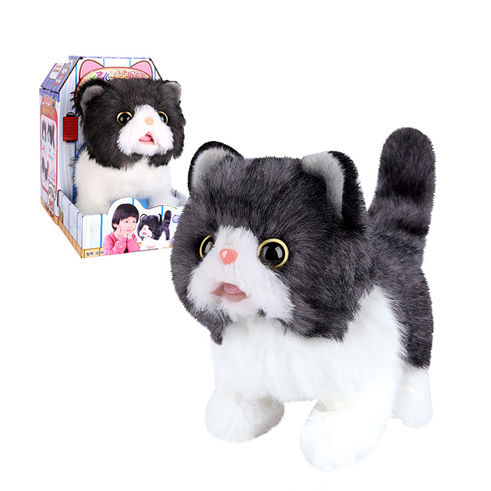 Electronic Cat Plush Toy Walking Lifelike Cat Doll With Sound Stuffed Kitten Interactive Toys