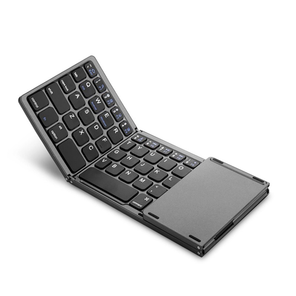 Portable Mini Three Folding Bluetooth Keyboard Wireless Foldable Touchpad Keypad for IOS/Android/Windows black