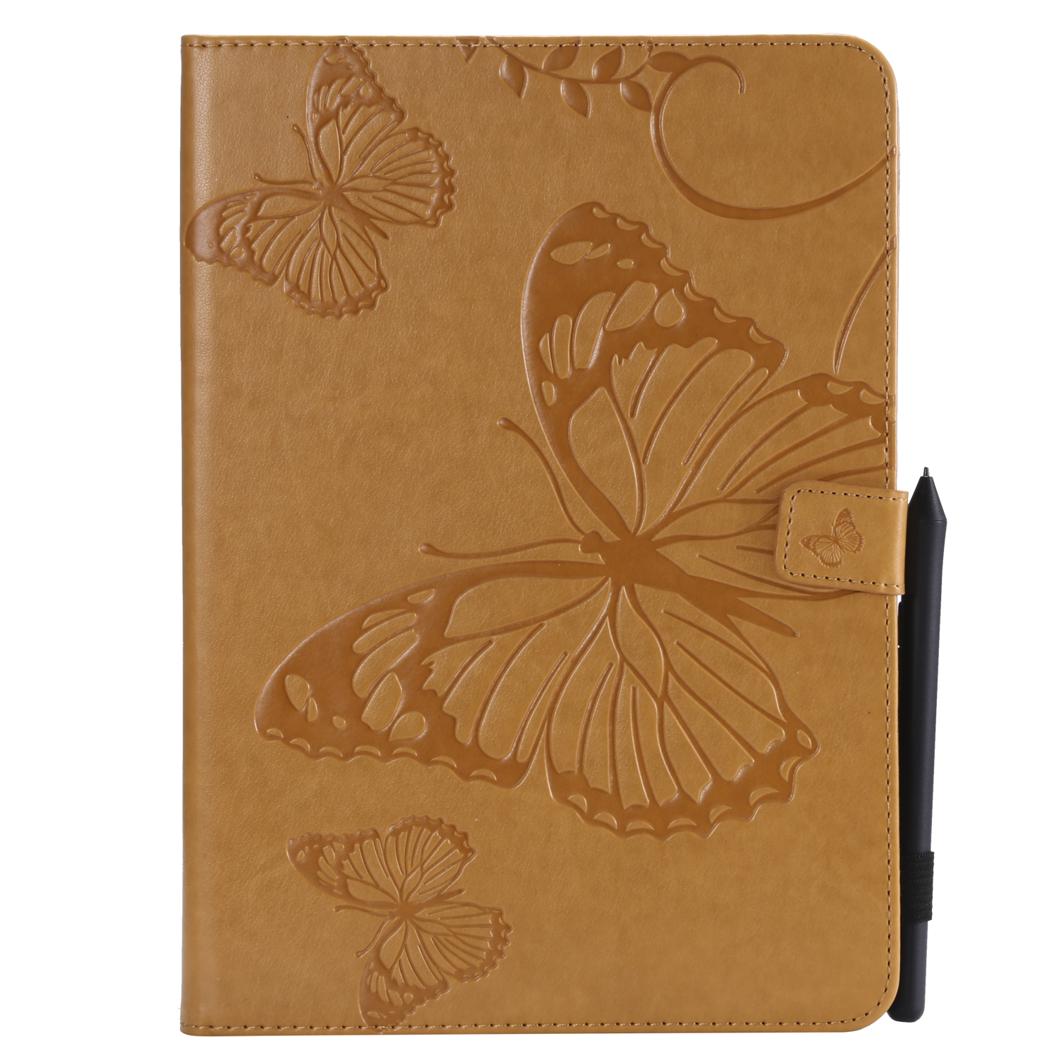 For iPad 5/6/air1/air2 9.7 Fashion Butterfly Embossed PU Leather Magnetic Closure Stand Case Auto Wake/Sleep Cover with Pen Slot yellow