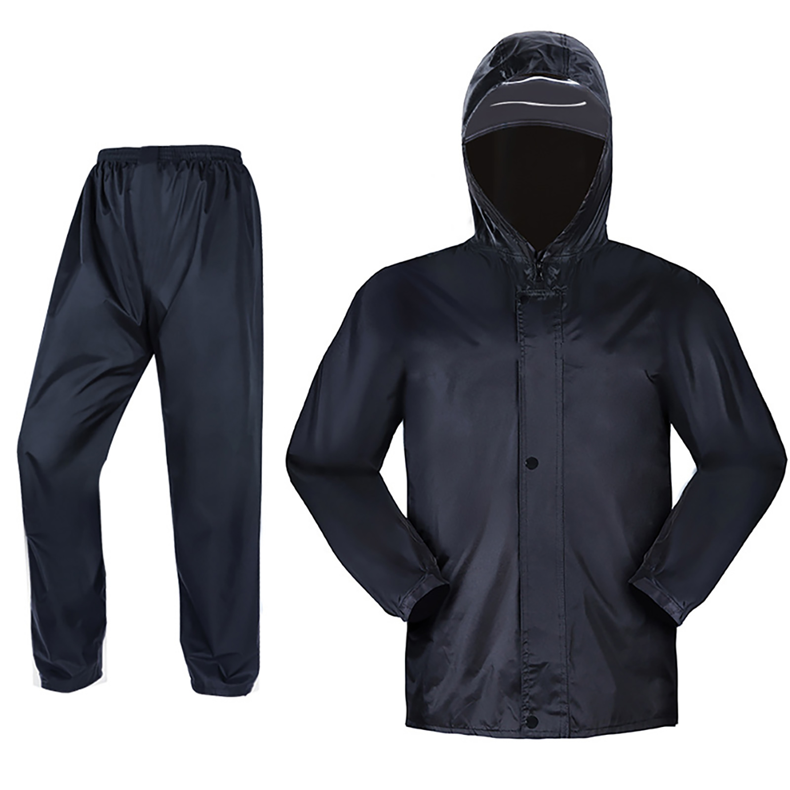 2 Pieces Split Raincoat Long Sleeve Drawstring Cap Raincoat Top With Reflective Tape Pockets Long Rain Pants For Camping Hiking C 2XL