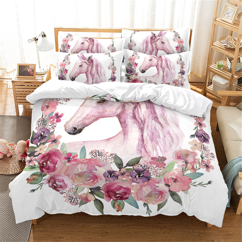 2Pcs/3Pcs Full/Queen/King Quilt Cover +Pillowcase Set with 3D Digital Flower Printing FUll