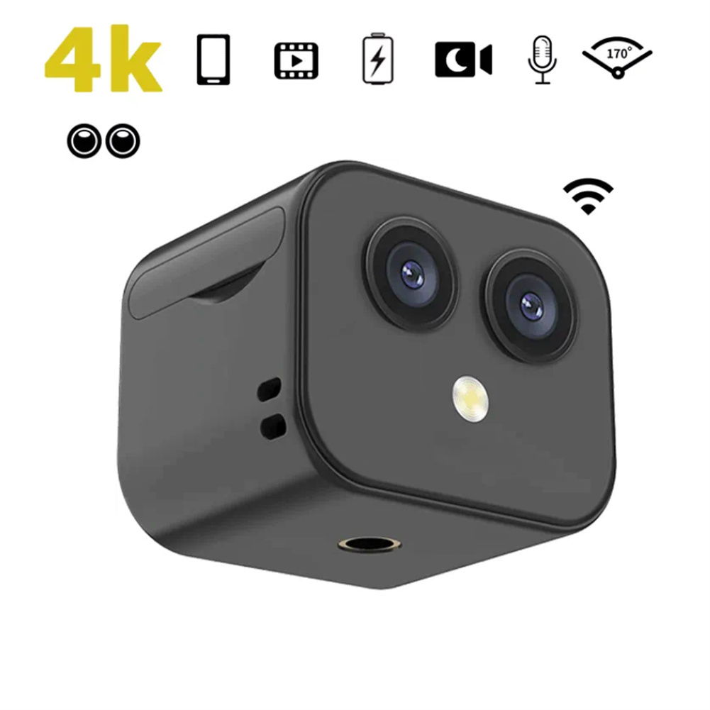 Mini Camera 1080P Dual Lens Camera 170° Wide Angle Easy Operating Clear Night Vision Lightweight Portable Premium Cams black