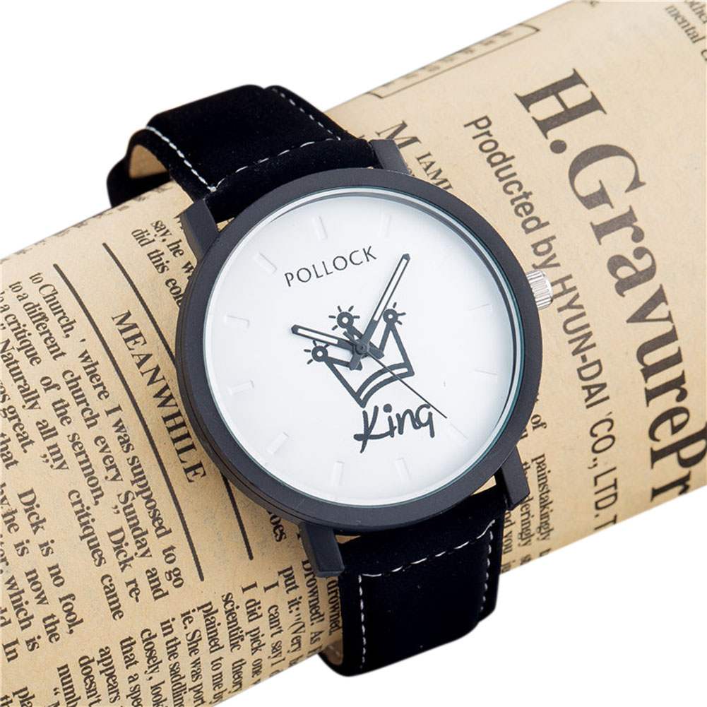 Queen/King Stylish Lovers Quartz Watch Stylish Wristwatch Ornament Gift  KING white dial black band