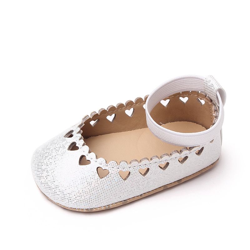 Baby Girls Toddler Shoes Casual Pu Leather Hollow-out Heart-shape Anti-slip Soles Princess First Walkers Shoes White 3-6M 11cm
