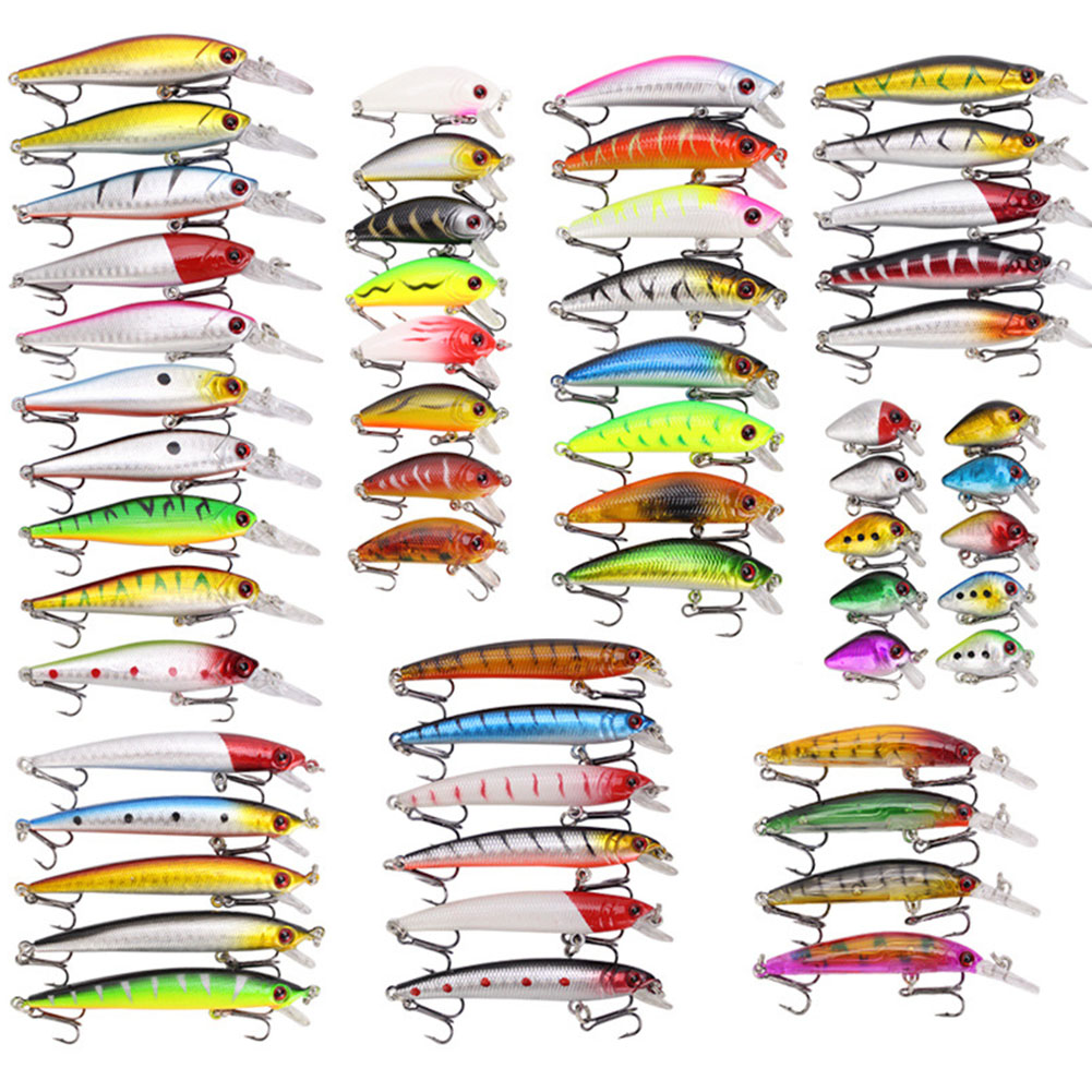 56 Pcs Mixed Fishing Lure Bait Set Kit Wobbler Crankbait Swimbait With Treble Hook Sea Fishing Tools  Opp bag packaging_56/fish bait set